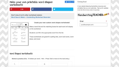 英文學習單網站 Word Shapes